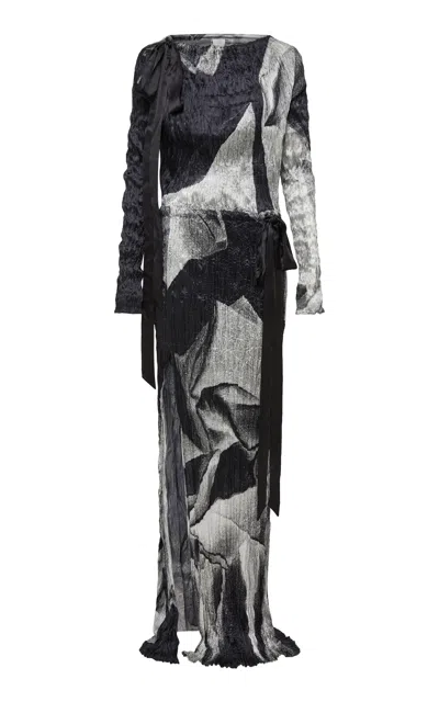 Rory William Docherty Crushed Stretch-silk Maxi Dress In Black,white