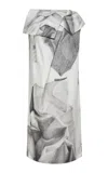 Rory William Docherty Folded Silk Twill Midi Cocoon Dress In Black,white