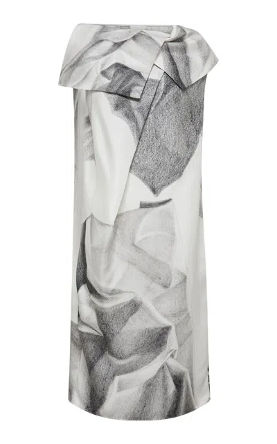 Rory William Docherty Folded Silk Twill Midi Cocoon Dress In Black,white