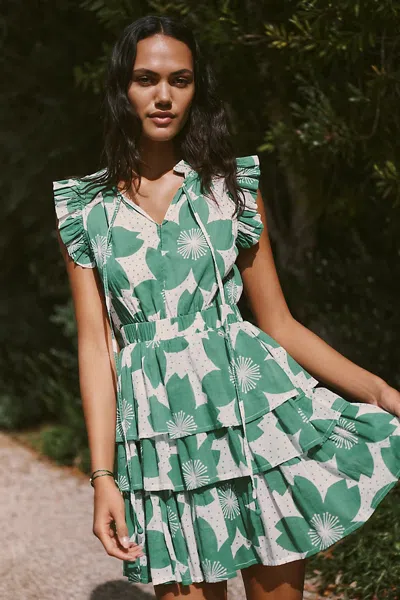 Ro's Garden Bimba Tiered Mini Dress In Green