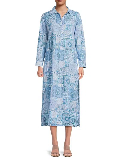 Ro's Garden Brussels Long Kurta Dress In Blue Napoli In Multi