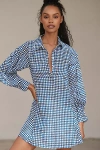 Ro's Garden Chloe Long-sleeve Mini Shirtdress In Blue