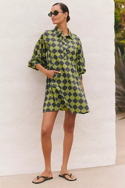 Ro's Garden Chloe Long-sleeve Mini Shirtdress In Green