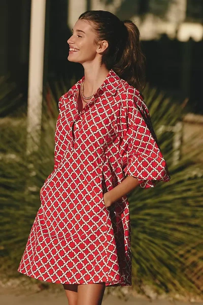 Ro's Garden Chloe Long-sleeve Mini Shirtdress In Red