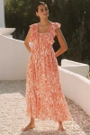 Ro's Garden Cotton Flutter-sleeve Midi Dress In Pink
