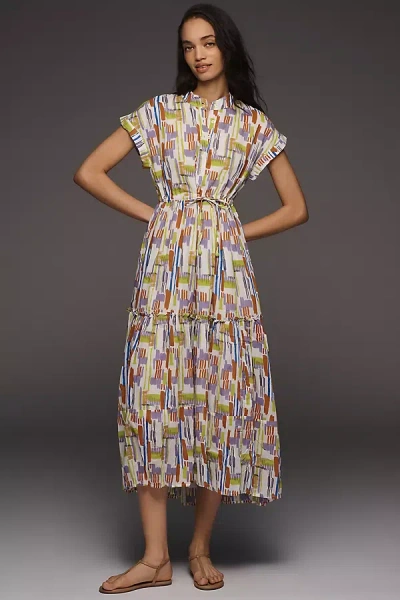 Ro's Garden Cotton Mumi Cap-sleeve Midi Dress In Multi