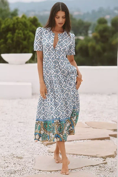 Ro's Garden Daphne Short-sleeve Midi Dress In Blue