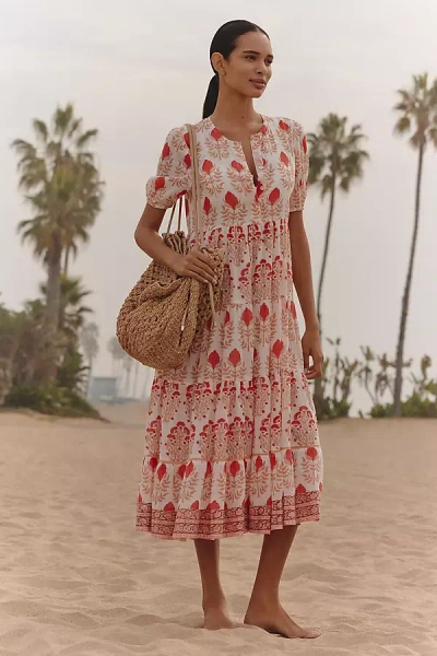 Ro's Garden Daphne Short-sleeve Midi Dress In Red