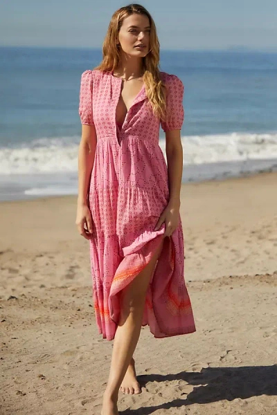 Ro's Garden Daphne Short-sleeve Midi Dress In Pink