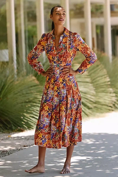 Ro's Garden Diamond 100% Cotton Midi Dress In Brown
