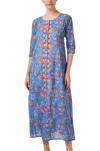 Ro's Garden Embroidered Blair Long Kurta In Blue In Blue
