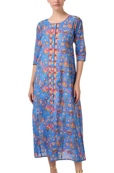 RO'S GARDEN EMBROIDERED BLAIR LONG KURTA IN BLUE