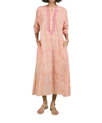 Ro's Garden Embroidered Long Kurta Dress In Orange In Pink