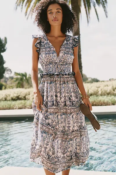 Ro's Garden Fyfa 100% Cotton Midi Dress In Blue