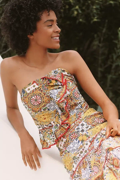 Ro's Garden Hidalgo Strapless Ruffled Top In Brown