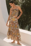 Ro's Garden Honduras Tiered Ruffle Maxi Skirt In Yellow