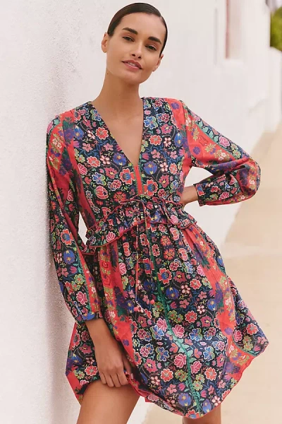 Ro's Garden Jerez Long-sleeve Mini Dress In Blue