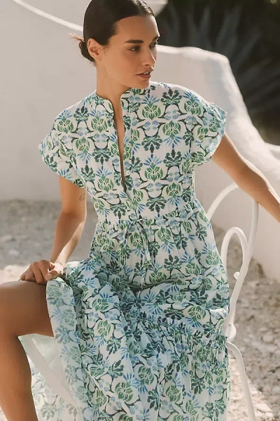 Ro's Garden Mumi Cap-sleeve Midi Dress In Green