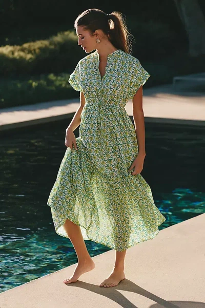 Ro's Garden Mumi Cap-sleeve Midi Dress In Green