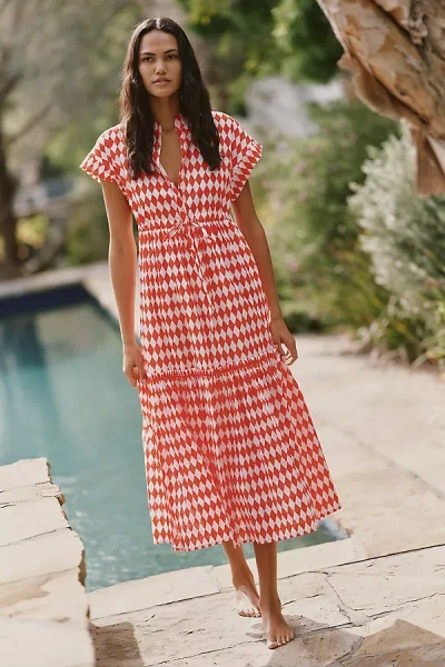 Ro's Garden Mumi Cap-sleeve Midi Dress In Red