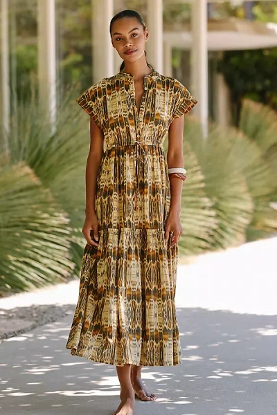 Ro's Garden Mumi Cap-sleeve Midi Dress In Brown