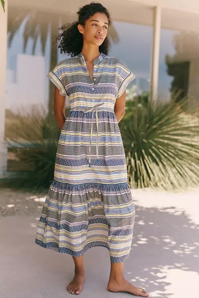 Ro's Garden Mumi Cap-sleeve Midi Dress In Blue