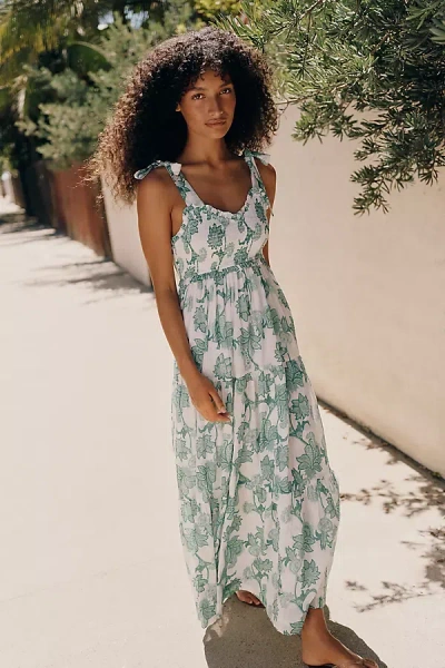 Ro's Garden Reece 100% Cotton Midi Dress In Green