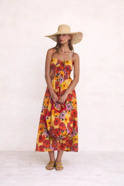Ro's Garden Crispy Cotton Sloane Midi Dress In Multi