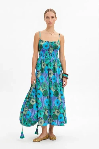 Ro's Garden Crispy Cotton Sloane Midi Dress In Blue