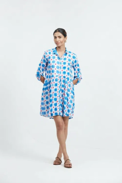 Ro's Garden Deauville Short Dress In Blue Positano
