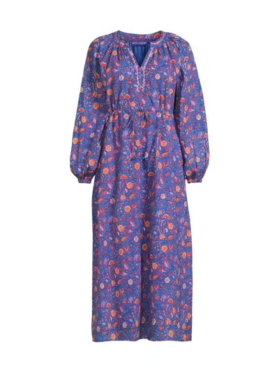 Ro's Garden Women's Amalfi Cotton Floral Midi Dress In Blue