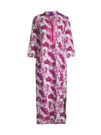 Ro's Garden Women's Clorinda Orchid-print Cotton Midi-dress In Megan Takochi