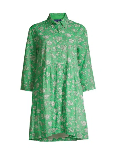 Ro's Garden Women's Deauville Printed Mini Shirtdress In Green Bataca