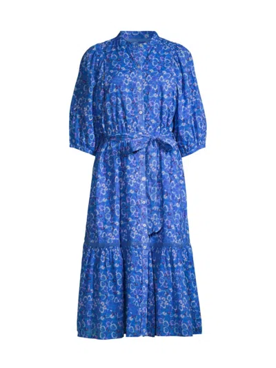 Ro's Garden Women's Flirty Floral Cotton Midi-dress In Blue Komaki