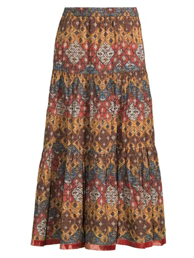 Ro's Garden Women's Frilly Tiered Cotton Skirt In Brown