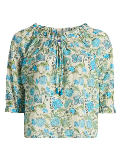 Ro's Garden Women's Havana Floral Cotton Top In Blue