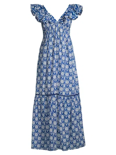 Ro's Garden Women's Jasmin Paisley Cotton Maxi Dress In Blue Kariya
