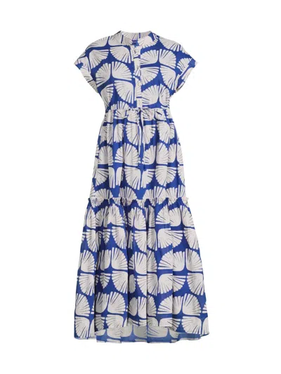Ro's Garden Women's Mumi Geometric-print Cotton Midi-dress In Blue