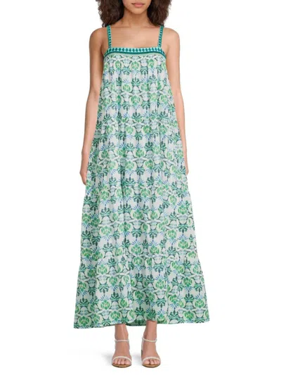 Ro's Garden Women's Natasha Floral Cotton A-line Maxi Dress In Green