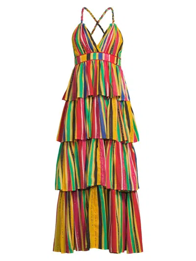 Ro's Garden Women's Nevada Striped Cotton Tiered Maxi Dress In Multi