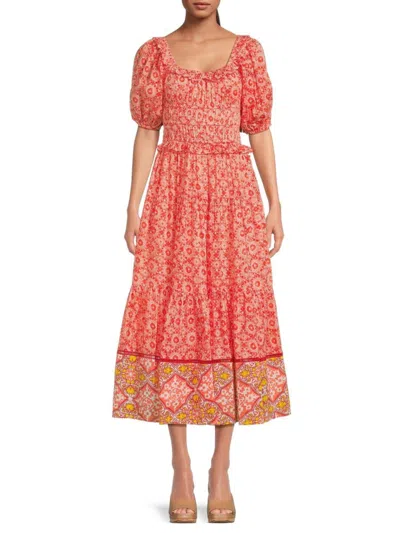 Ro's Garden Women's Percy Puff-sleeve Midi-dress In Multi