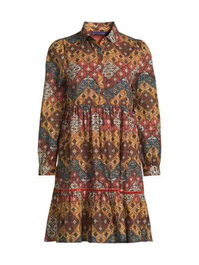 Ro's Garden Women's Romy Printed Mini Shirtdress In Brown