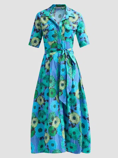 Ro's Garden Women's Sutton Floral Tie-waist Midi Dress In Blue