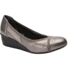 Ros Hommerson Evelyn Perforated Wedge Pump In Pewter Leather