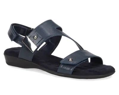 Ros Hommerson Women's Chloe Sandal In Navy Patent Lizard Print Leather In Blue