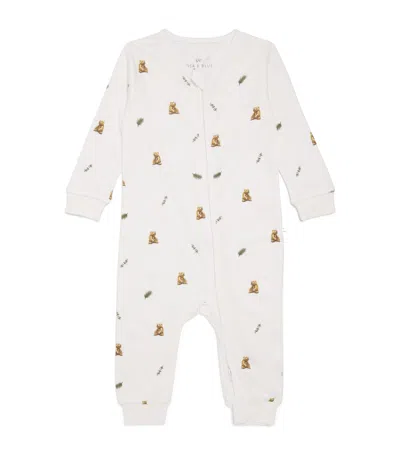Rosa & Blue Kids'  Brown Bear Playsuit In White