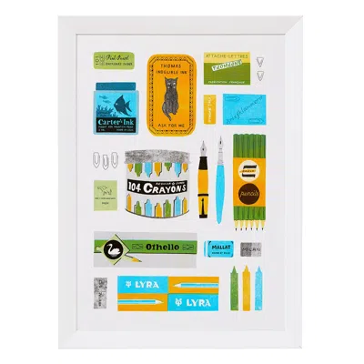 Rosa & Clara Designs Black / Blue / Yellow Vintage Stationery Risograph Print - Black Blue Yellow & Orange In Multi