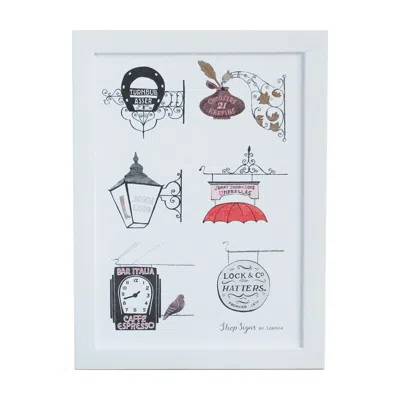 Rosa & Clara Designs Black / Gold / Red London Shop Signs Risograph Print In Multi
