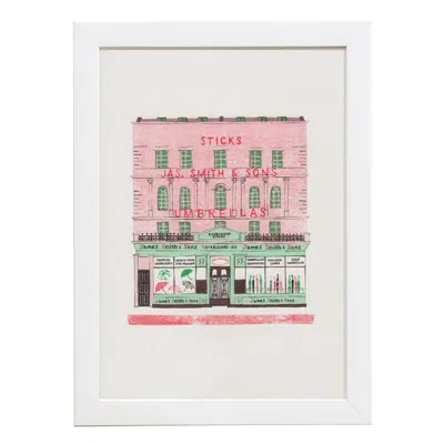 Rosa & Clara Designs Green / Black / Red James Smith & Son Umbrella Shop Risograph Print, Large In Multi