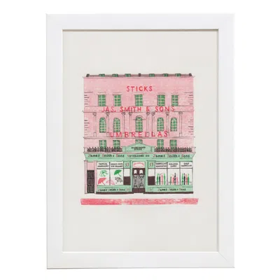 Rosa & Clara Designs Green / Black / Red James Smith & Son Umbrella Shop Risograph Print In Multi